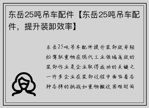 东岳25吨吊车配件【东岳25吨吊车配件，提升装卸效率】