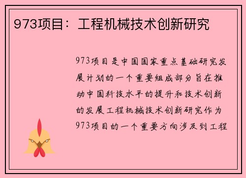 973项目：工程机械技术创新研究