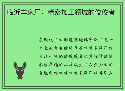 临沂车床厂：精密加工领域的佼佼者